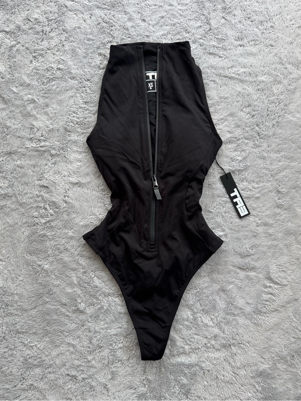 TA3 Sleeveless Surfy Thong Snatched Waist Lace Back Swimsuit Black XS Regular